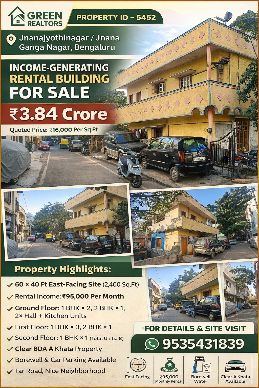 🆔 *PROPERTY ID – 5452* 🏢 *Income-Generating Residential Building for Sale – West Bengaluru*